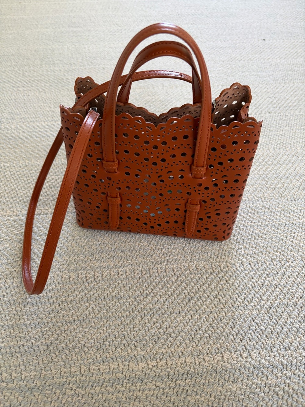 Alaïa Perforated Leather Tote in Cognac Brown - Picture 4 of 6